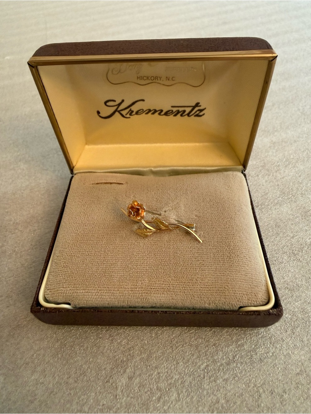 Vintage Krementz Gold Tone Rose Brooch Pin